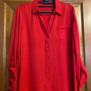 NWOT The Limited button down blouse, red, long or 3/4 sleeve, size medium petite